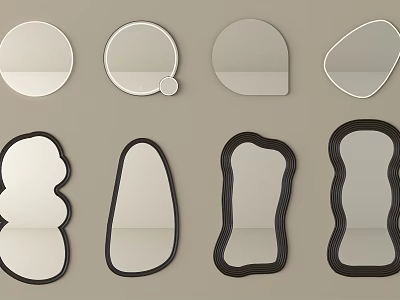 Various Shaped Mirrors With Different Geometric And Irregular Designs Displayed On Neutral Background 3d model