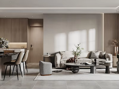 Modern Minimalist Open Plan Living Dining Area With Sofa 3d model