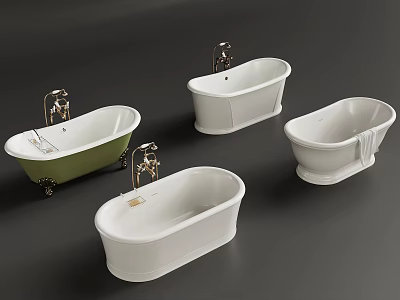 Freestanding Bathtubs In Green And White With Brass Faucets And Metal Feet 3d model