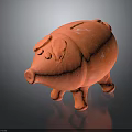 Hand Carved Clay Piggy Bank Sculpture With Decorative Details And Craftsmanship
