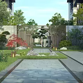 Traditional Chinese Garden Landscape Featuring Stone Pathway Rock Formations Circular Archway and Red Maple Tree