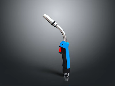 Handheld Blue And Black Weapon With Curved Metal Tube And Ergonomic Grip Design 3d model