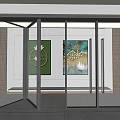 Modern Glass Folding Doors With Black Frame In Interior With Decorative Artwork And Tile Floor
