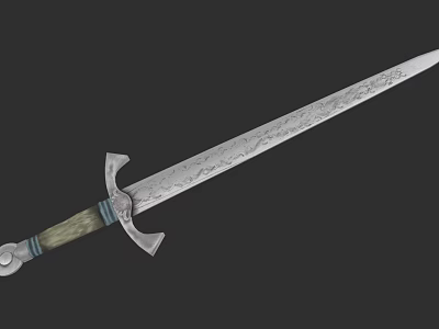Engraved Medieval Sword Weapon With Wooden Hilt And Decorative Guard 3d model