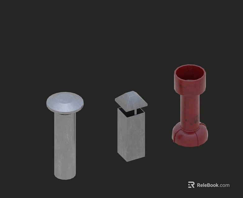 Swing Door Hardware with Silver and Red Metal Hinges and Accessories 3d model 