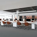 Modern Public Office Space With Open Layout Desks Ergonomic Chairs And Computers 3d model