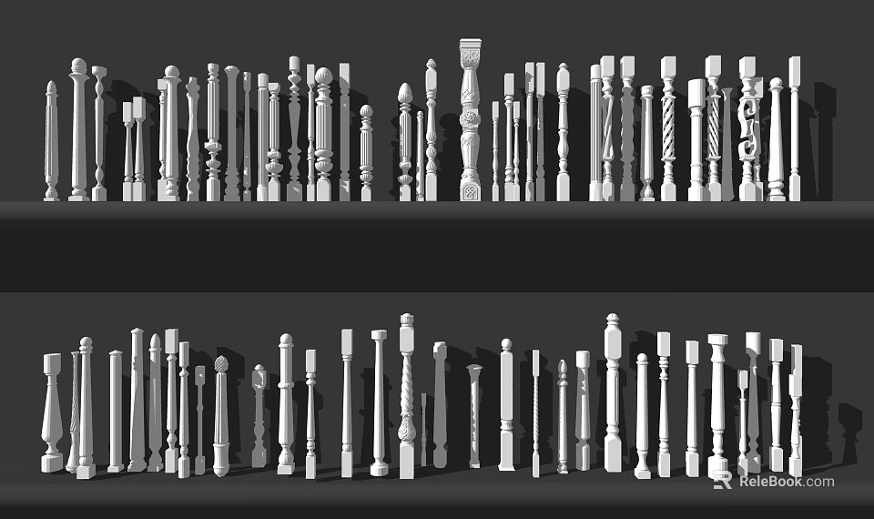 Various Decorative Railing Designs Featuring Different Ornamental Styles And Shapes 3d model 