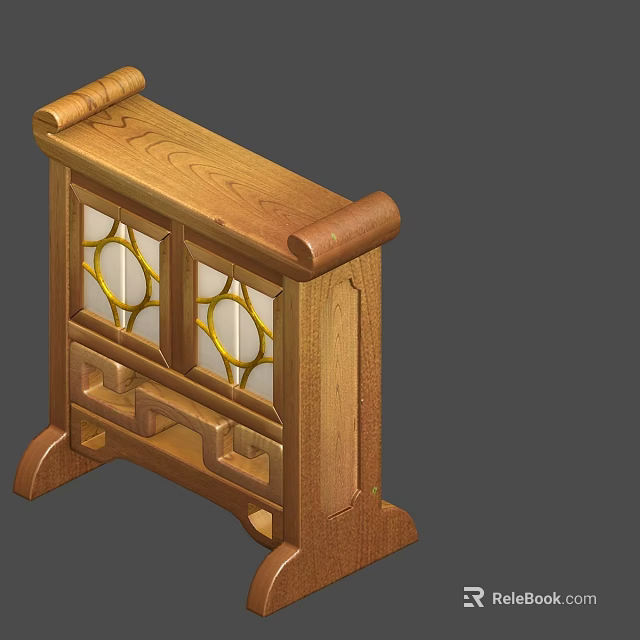 Traditional Wooden Storage Cabinet With Glass Doors Curved Top And Decorative Patterns 3d model 