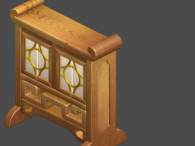 Traditional Wooden Storage Cabinet With Glass Doors Curved Top And Decorative Patterns 3d model