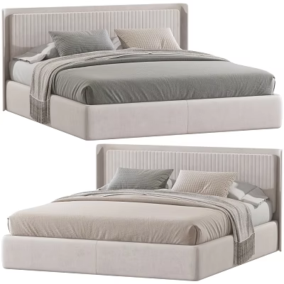 Modern Tufted Upholstered Double Bed With Light Frame Decorative Pillows And Soft Throw Blanket 3d model