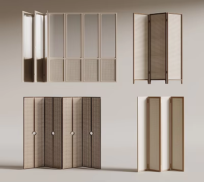 Modern Folding Doors with Glass Panels and Woven Texture for Interior Partition 3d model