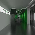 Modern Public Office Space with Green Walls Meeting Table Black Office Chairs and Glass Doors