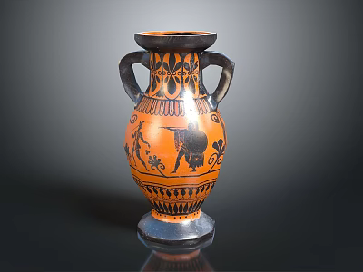 Ancient Greek Vase With Two Handles And Orange Black Decorative Patterns 3d model