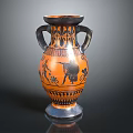 Ancient Greek Vase With Two Handles And Orange Black Decorative Patterns