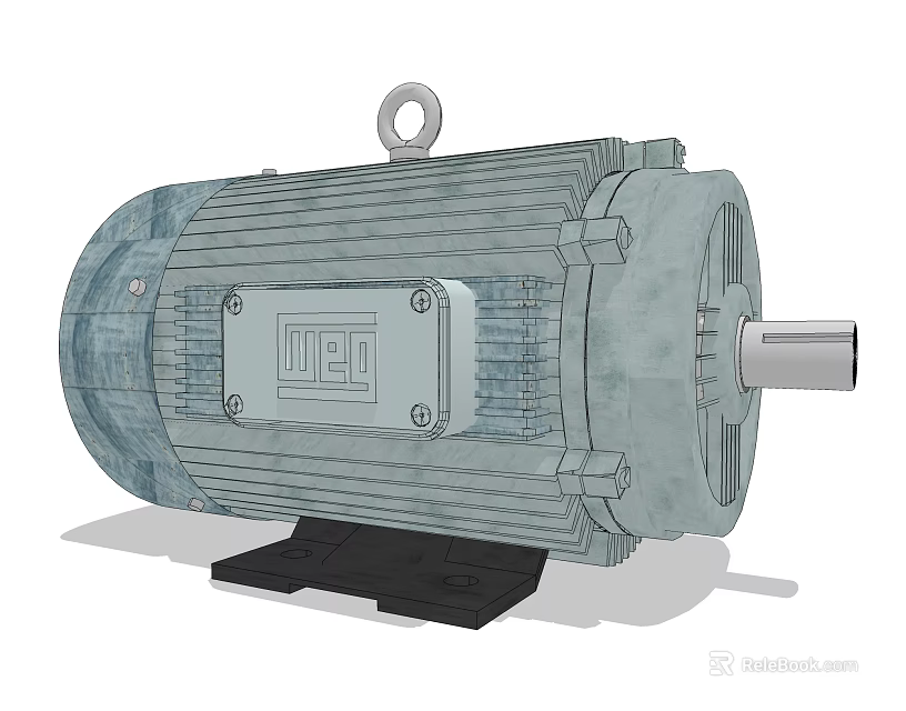 Robust Industrial Electric Motor with Metal Housing Heat Sink Fins Lifting Ring and Base Mount 3d model 