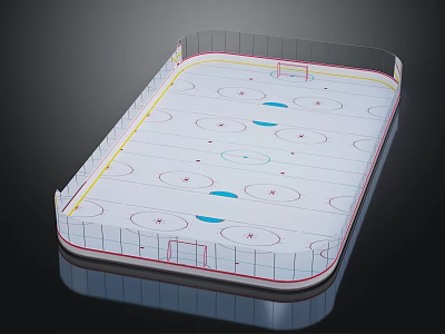 Ice Hockey Rink Interior Layout With White Surface Lines And Blue Markings 3d model