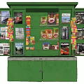 Green Commercial Kiosk with Magazine Racks and Product Display Shelves for Retail