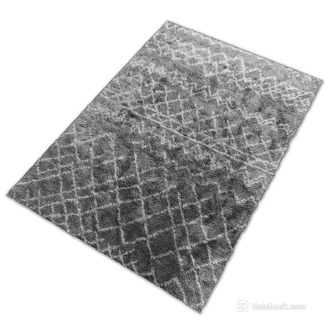 Square Rug with Geometric Diamond Pattern Soft Plush Gray Living Room Decor 3d model