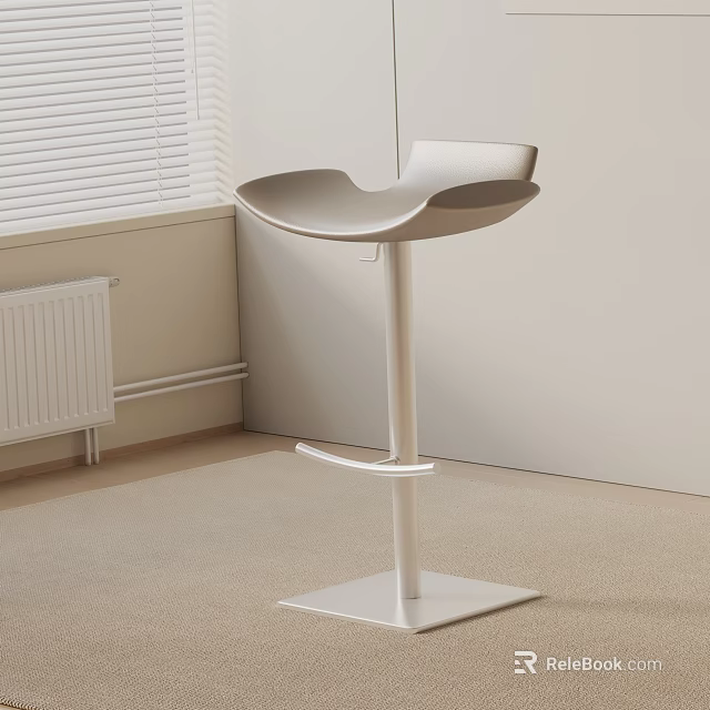 Modern Design Bar Stool with Curved Seat and Metal Frame in Minimalist Room 3d model 