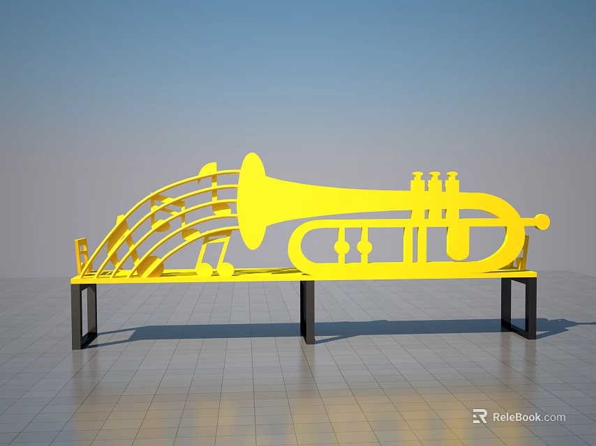 Yellow Outdoor Chair With Trumpet And Musical Notes Design Black Legs For Garden Or Patio 3d model 