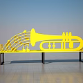 Yellow Outdoor Chair With Trumpet And Musical Notes Design Black Legs For Garden Or Patio