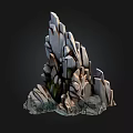 Artificial Rockery Stone Formation Featuring Layered White And Green Textures