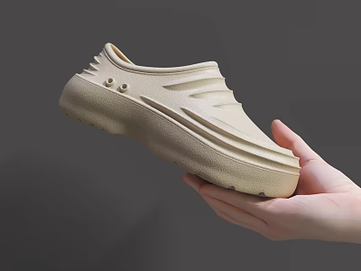 Beige Casual Slippers With Thick Non Slip Sole Horizontal Stripes And Ventilation Holes 3d model