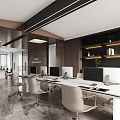 Modern Public Office Space Interior Design With Wooden Wall And Glass Partitions