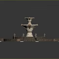 Architectural Tiered Fountain Structure With Circular Base Colorful Mosaic Floor Surrounding Steps And Decorative Lights