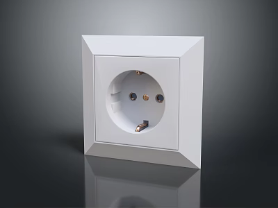 White Wall Socket With Square Frame And Round Plug Holes For Home Use 3d model