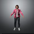 Young Child In Pink Jacket Standing With Arms Open On Grey Background