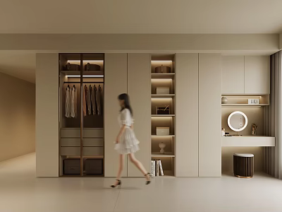 Modern Built in Wardrobe Interior With Storage Space And Mirror Vanity 3d model