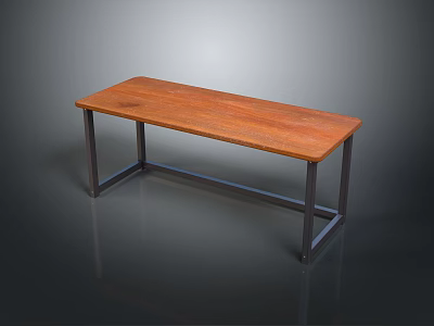 Modern Long Table With Wooden Tabletop And Sturdy Metal Frame Design 3d model