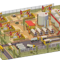 Cartoon Style Oil Industry Facility With Storage Tanks Oil Pumps Trucks And Roads