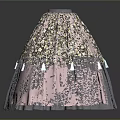 Floral Print Full Skirt with Black Yellow Pattern Gray Bottom Hem and White Tassels