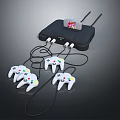 Entertainment Electronics Game Console with Antennas and Multiple Connected Game Controllers 3d model