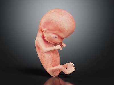 Realistic Human Fetus 3D Model Showing Developing Organs And Fetal Hair Structure 3d model