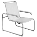 Black Mesh Leisure Chair With Silver Metal Frame And Armrests In Modern Style