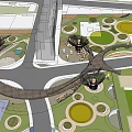 Modern Commercial Landscape Plan With Circular Green Spaces Pedestrian Bridges And Recreational Areas