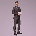 Man In Brown Suit With Tie Holding Papers Full Length