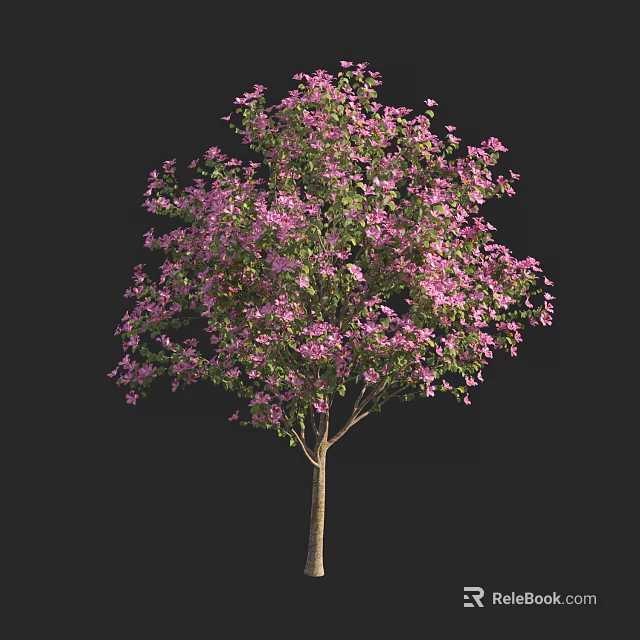 Vibrant Arbor With Pink Flowers Green Leaves And Brown Trunk Isolated 3d model 