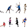 People Engaged in Various Fitness Activities Including Tennis Stretching Running and Yoga