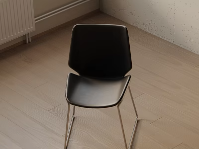 Modern Black Leather Leisure Chair With Sleek Metal Legs On Wooden Floor 3d model