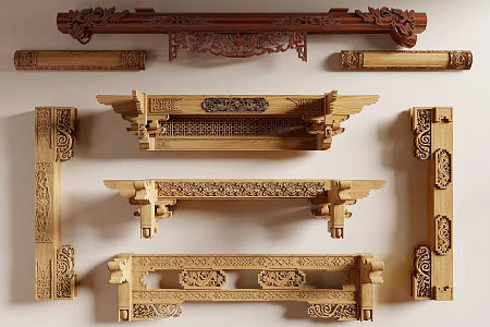 carved cross beam wooden beam structure bucket arch mortise and tenon joint structure 3d model