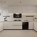 Modern White Kitchen Interior Design With Clean Cabinets Countertop And Appliances