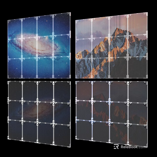 TV Split Screen Display With Starry Sky And Mountain View Scenes 3d model 