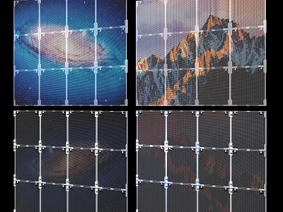 TV Split Screen Display With Starry Sky And Mountain View Scenes 3d model