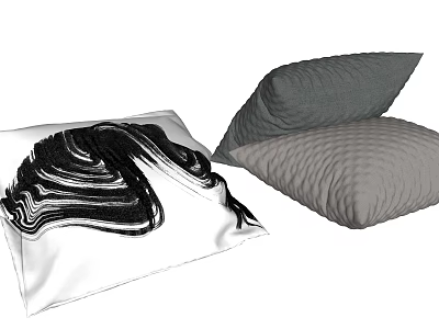 Decorative Throw Pillows with White Black Abstract Pattern and Gray Quilted Design 3d model