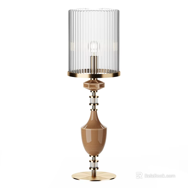 Elegant Modern Table Lamp With Ribbed Glass Shade And Brass Base 3d model 