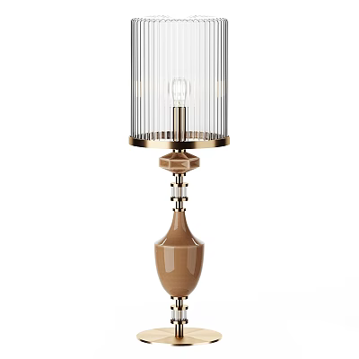 Elegant Modern Table Lamp With Ribbed Glass Shade And Brass Base 3d model